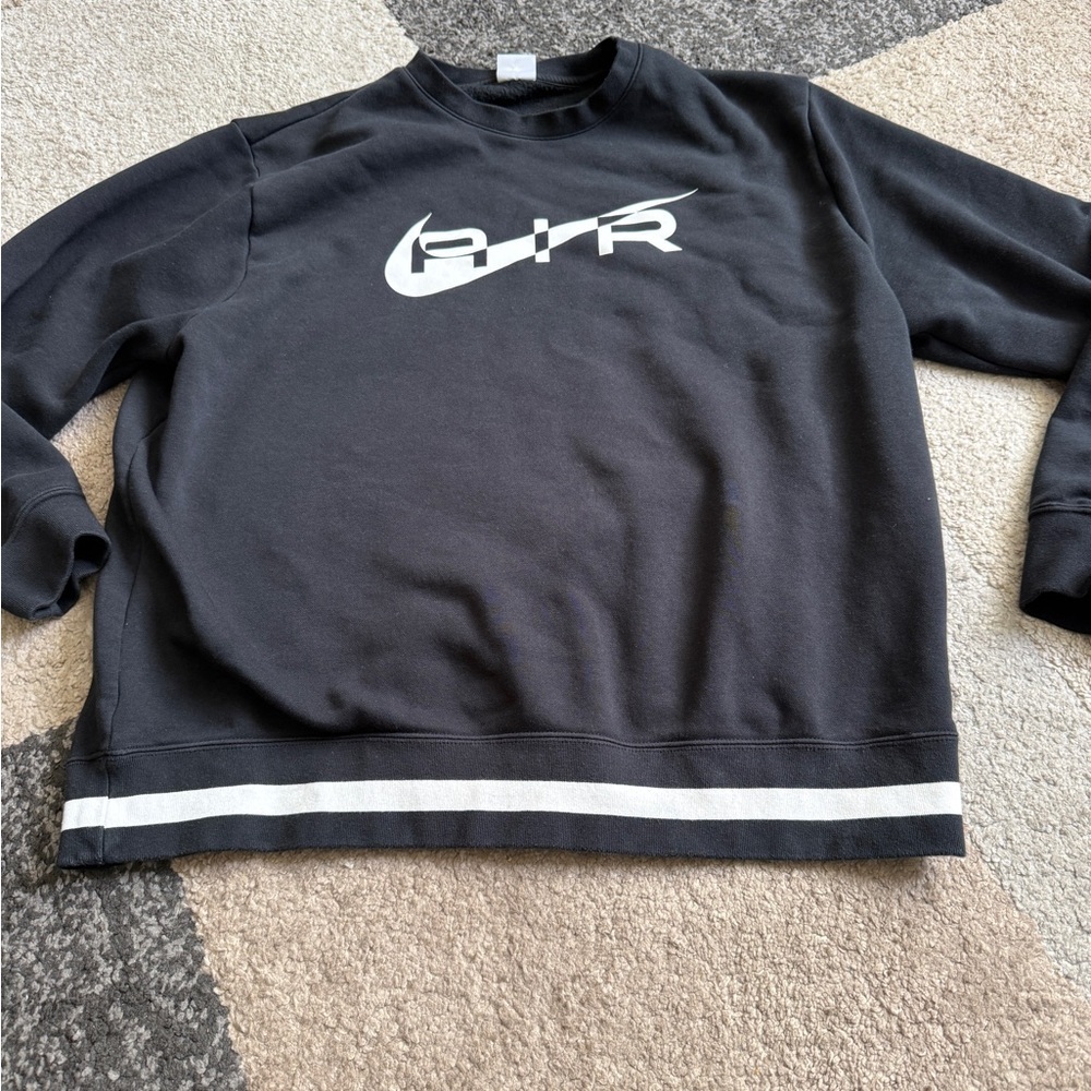 Nike Men's Black and White Crewneck Sweatshirt - Large